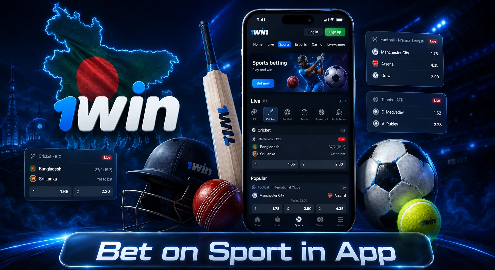 bet on sport in 1win betting app