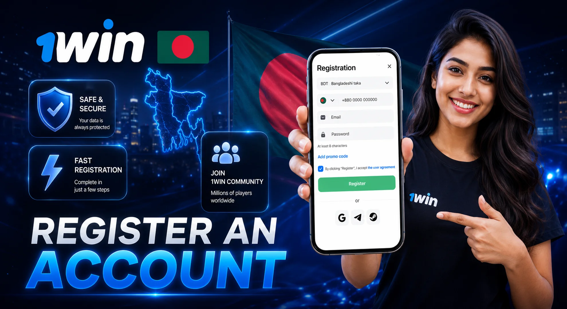 create your account at 1win