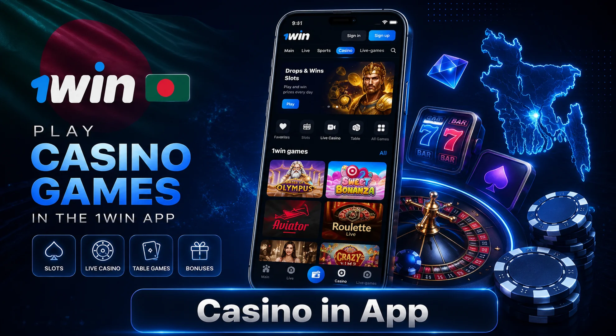 play online games in 1win casino app